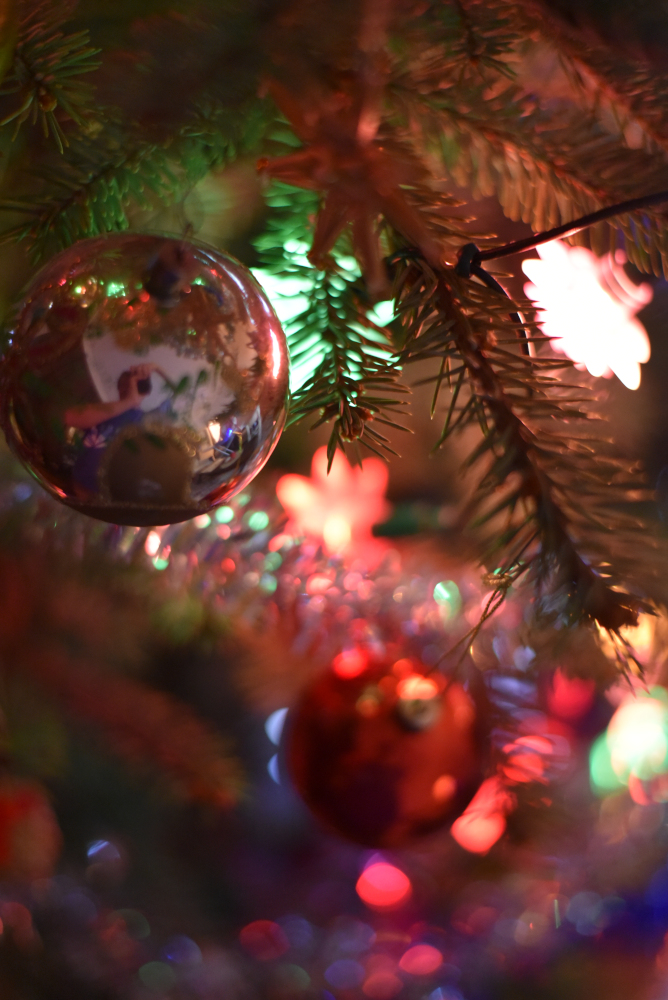 Detail of christmas ornament on tree.