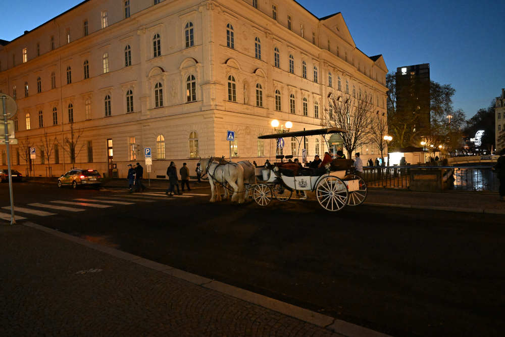 Carriage with horses during Christmass time in Karlovy Vary.