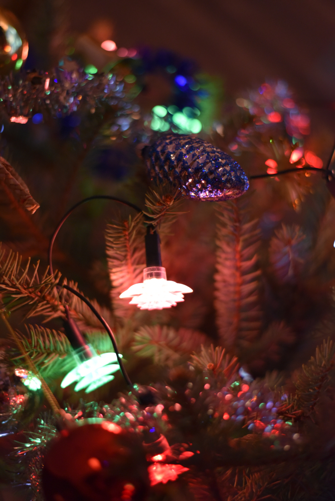 Detail of christmas ornament on tree.